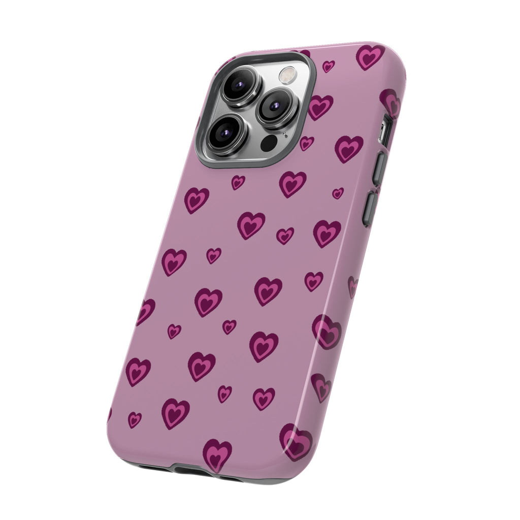 Pink Heart Pattern Tough Phone Case — Cute Protective iPhone Cover