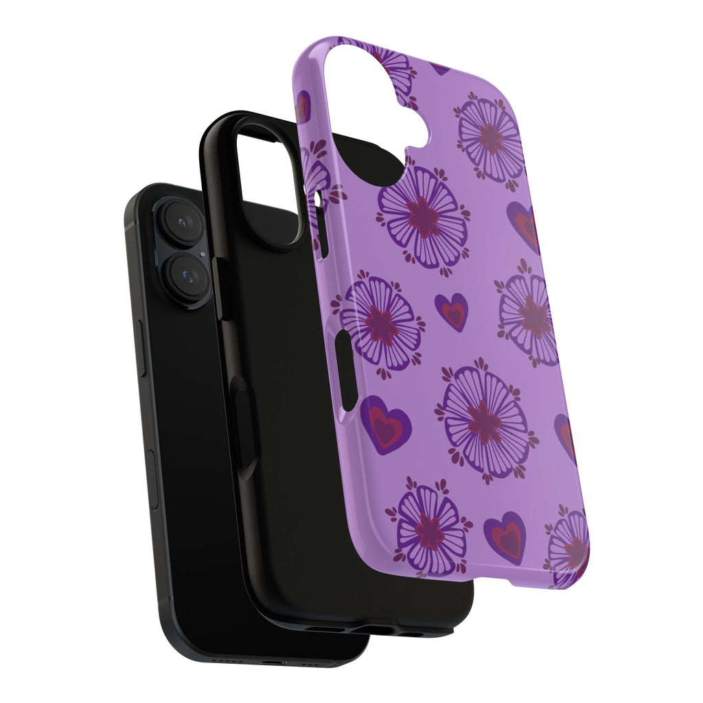 Phone Case - Purple Floral Hearts Protective Tough Case
