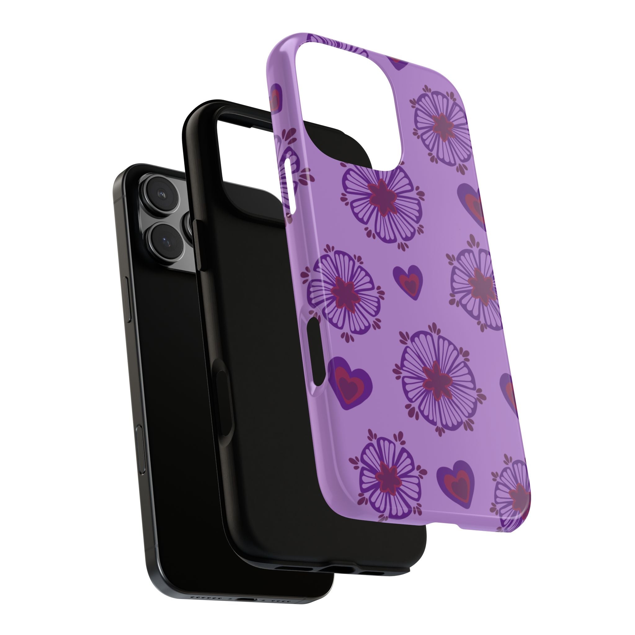 Phone Case - Purple Floral Hearts Protective Tough Case