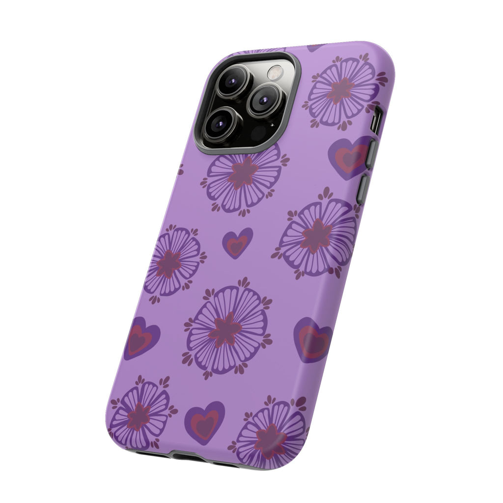 Phone Case - Purple Floral Hearts Protective Tough Case