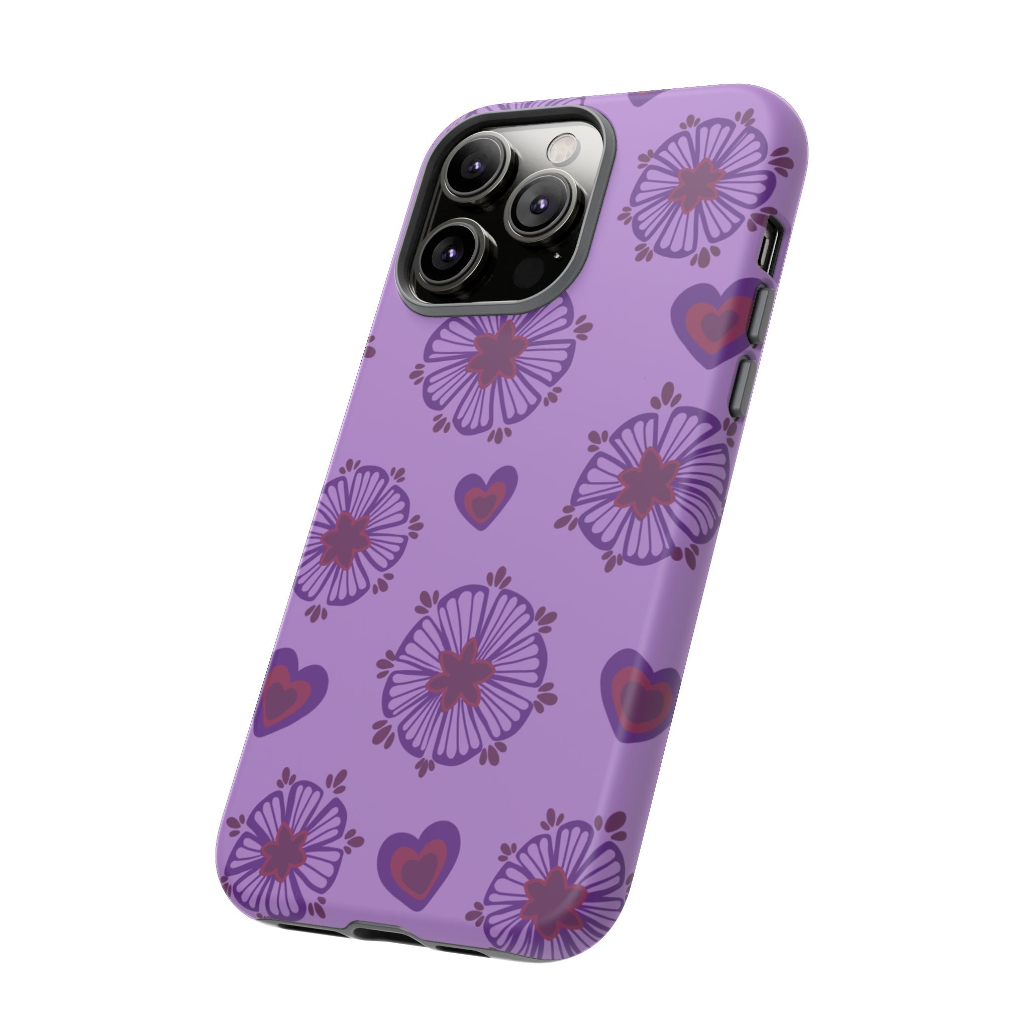 Phone Case - Purple Floral Hearts Protective Tough Case