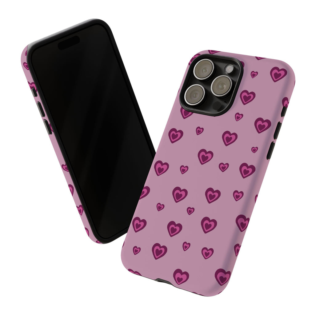 Pink Heart Pattern Tough Phone Case — Cute Protective iPhone Cover