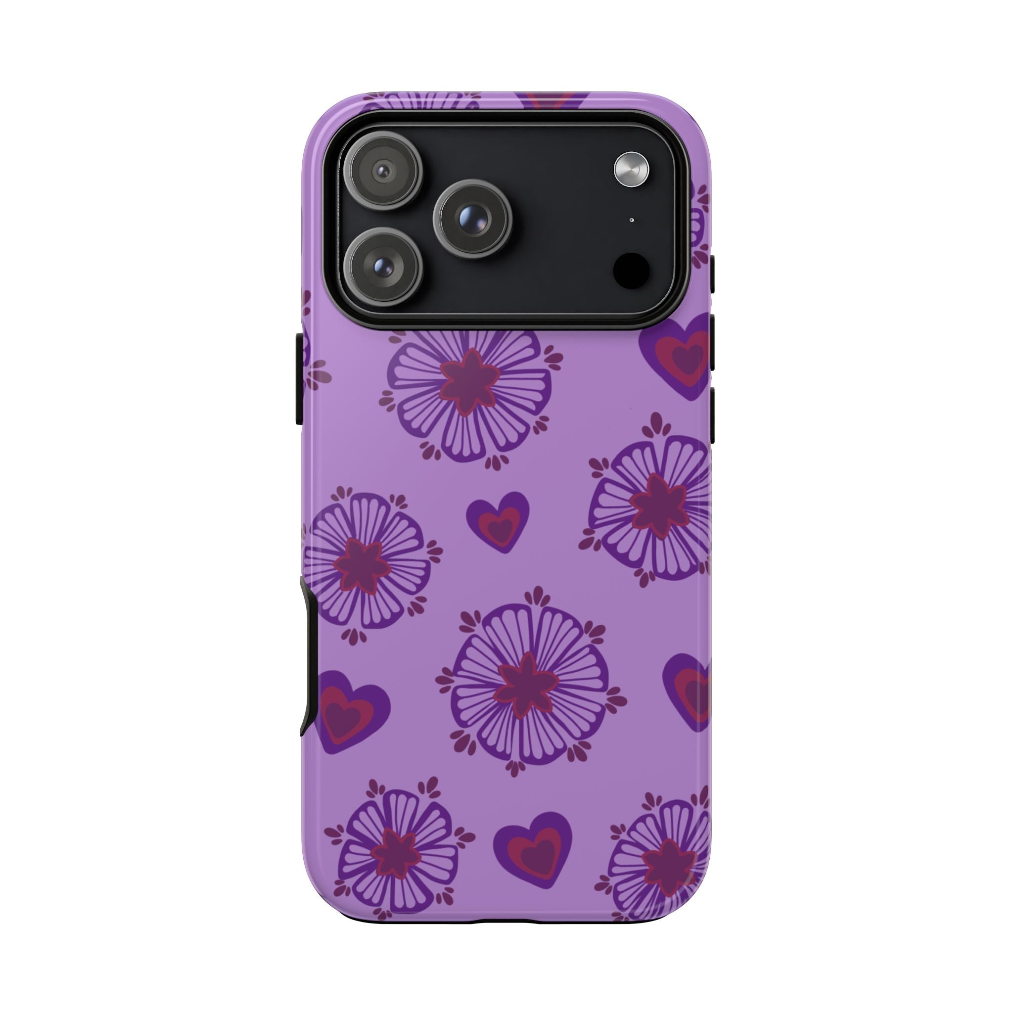 Phone Case - Purple Floral Hearts Protective Tough Case