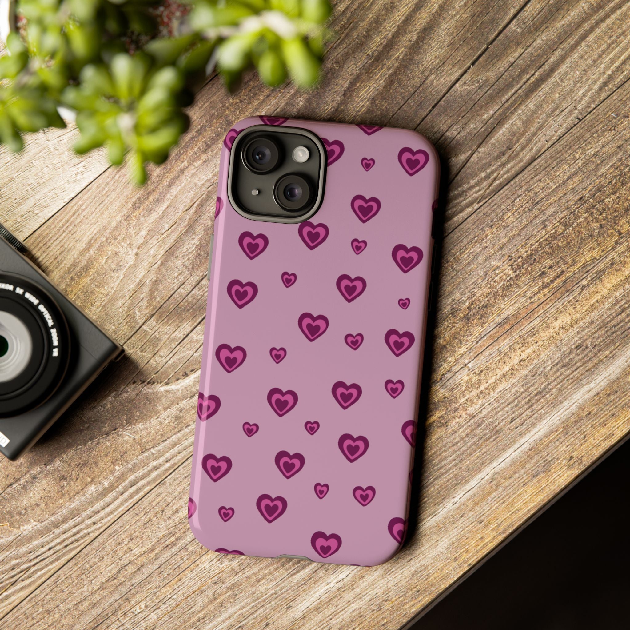 Pink Heart Pattern Tough Phone Case — Cute Protective iPhone Cover