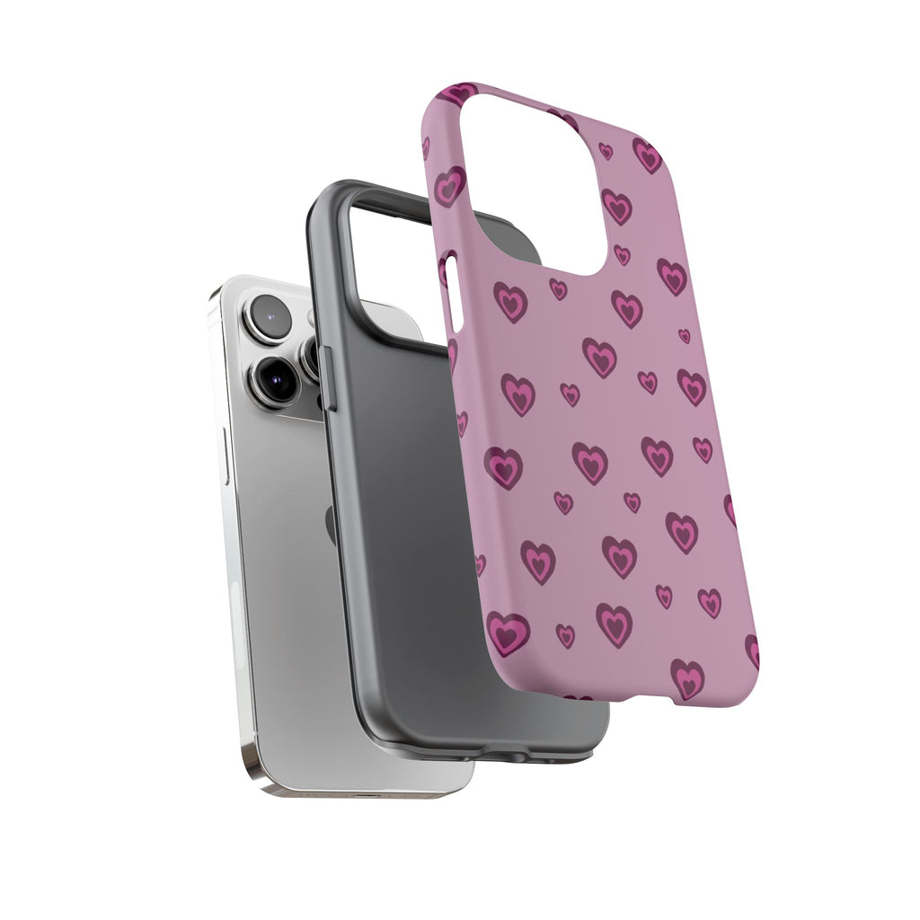 Pink Heart Pattern Tough Phone Case — Cute Protective iPhone Cover
