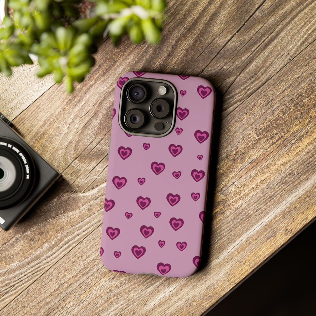 Pink Heart Pattern Tough Phone Case — Cute Protective iPhone Cover