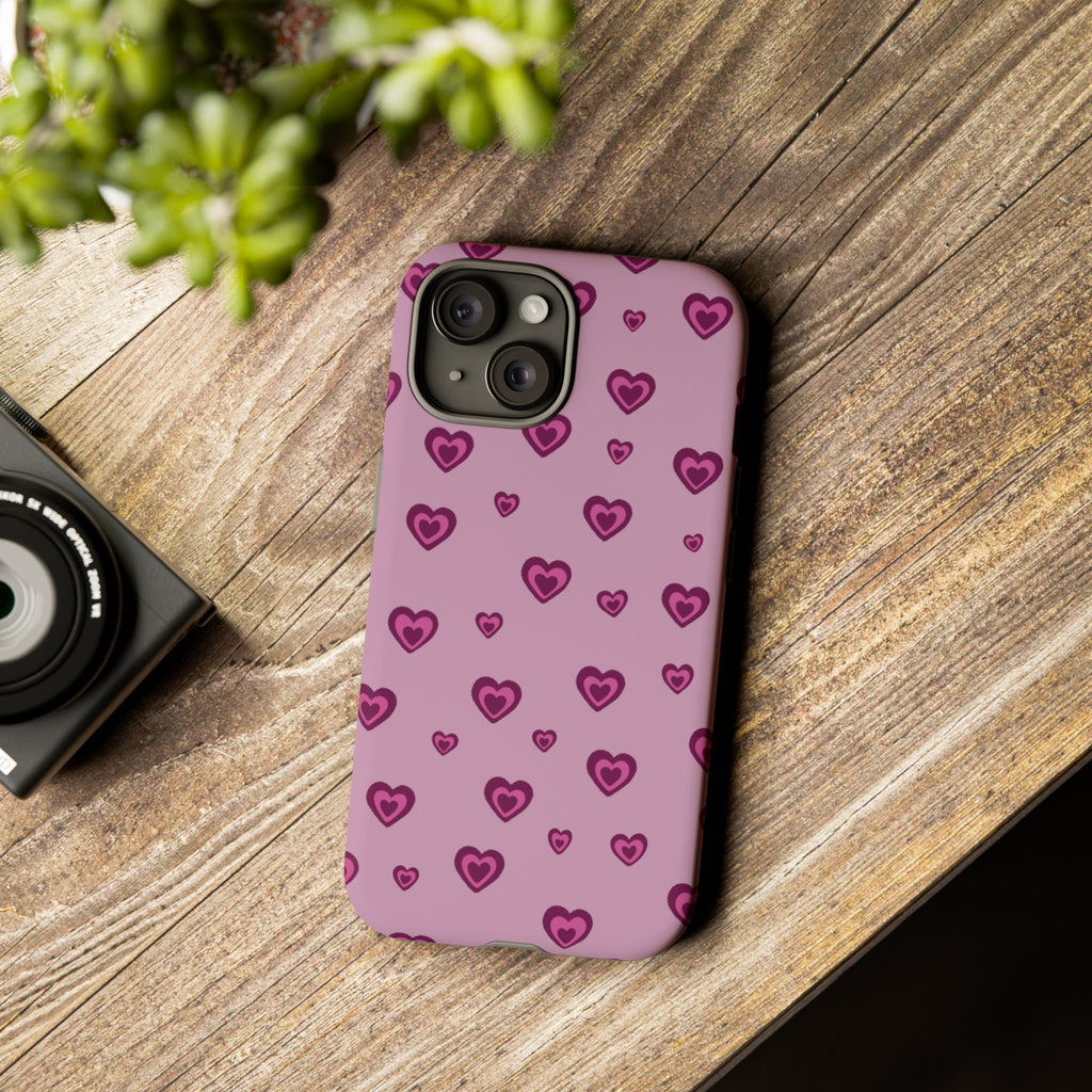 Pink Heart Pattern Tough Phone Case — Cute Protective iPhone Cover