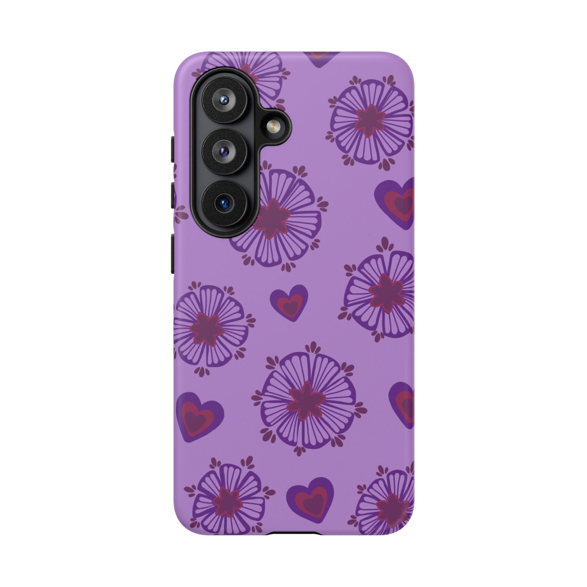 Phone Case - Purple Floral Hearts Protective Tough Case
