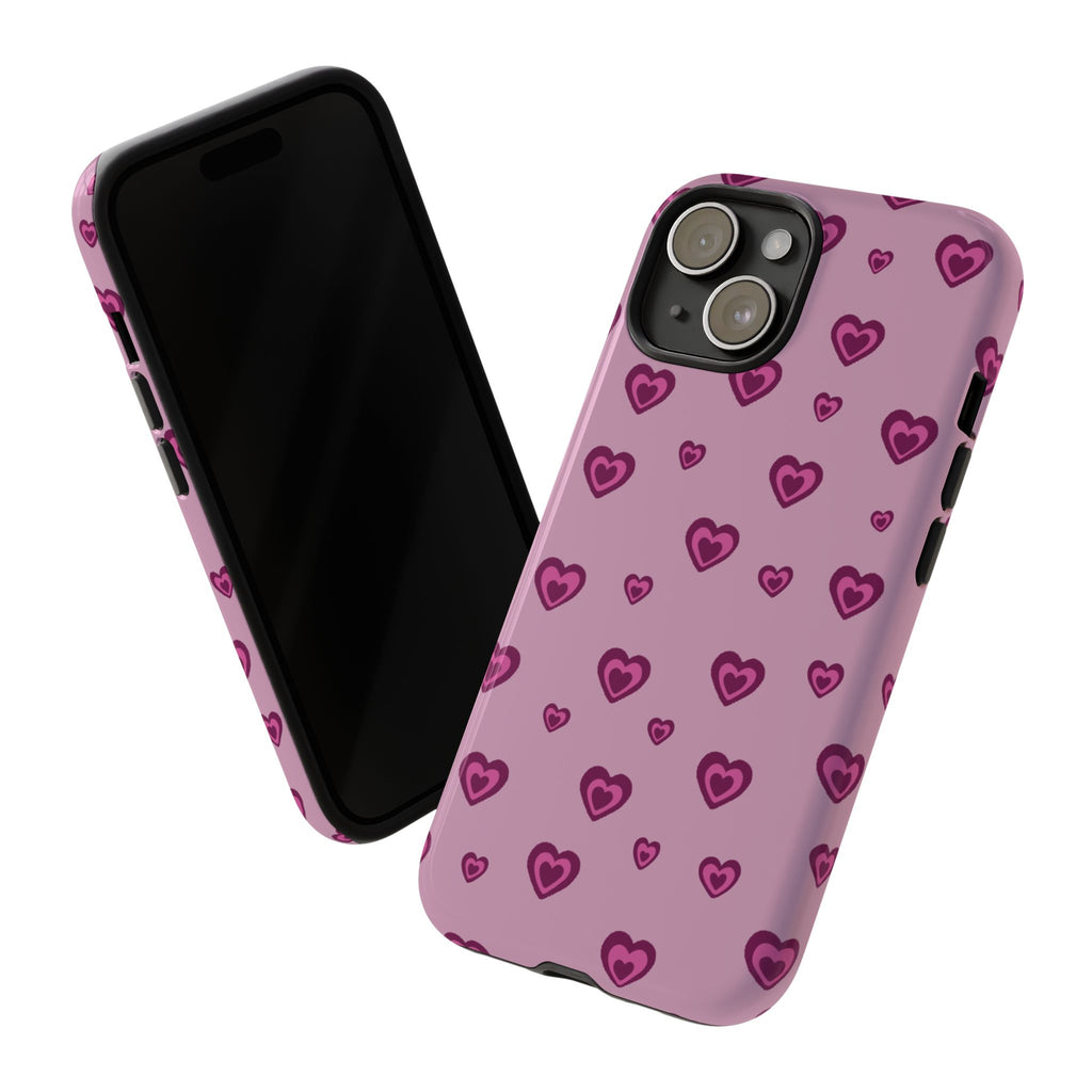 Pink Heart Pattern Tough Phone Case — Cute Protective iPhone Cover