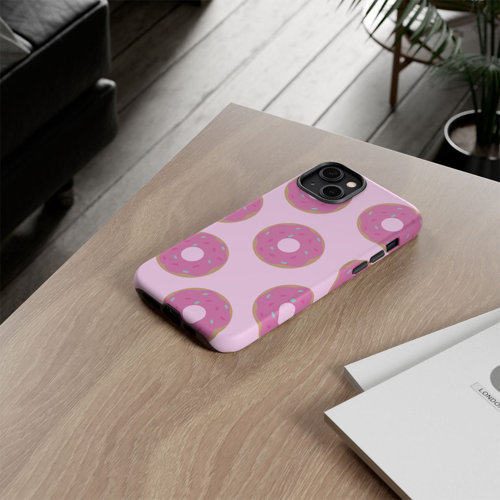 Pink Donut Pattern Tough Phone Case — Cute Sprinkles Protective Cover