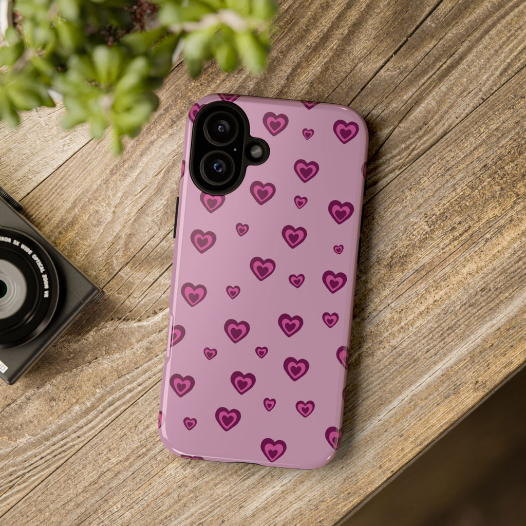 Pink Heart Pattern Tough Phone Case — Cute Protective iPhone Cover