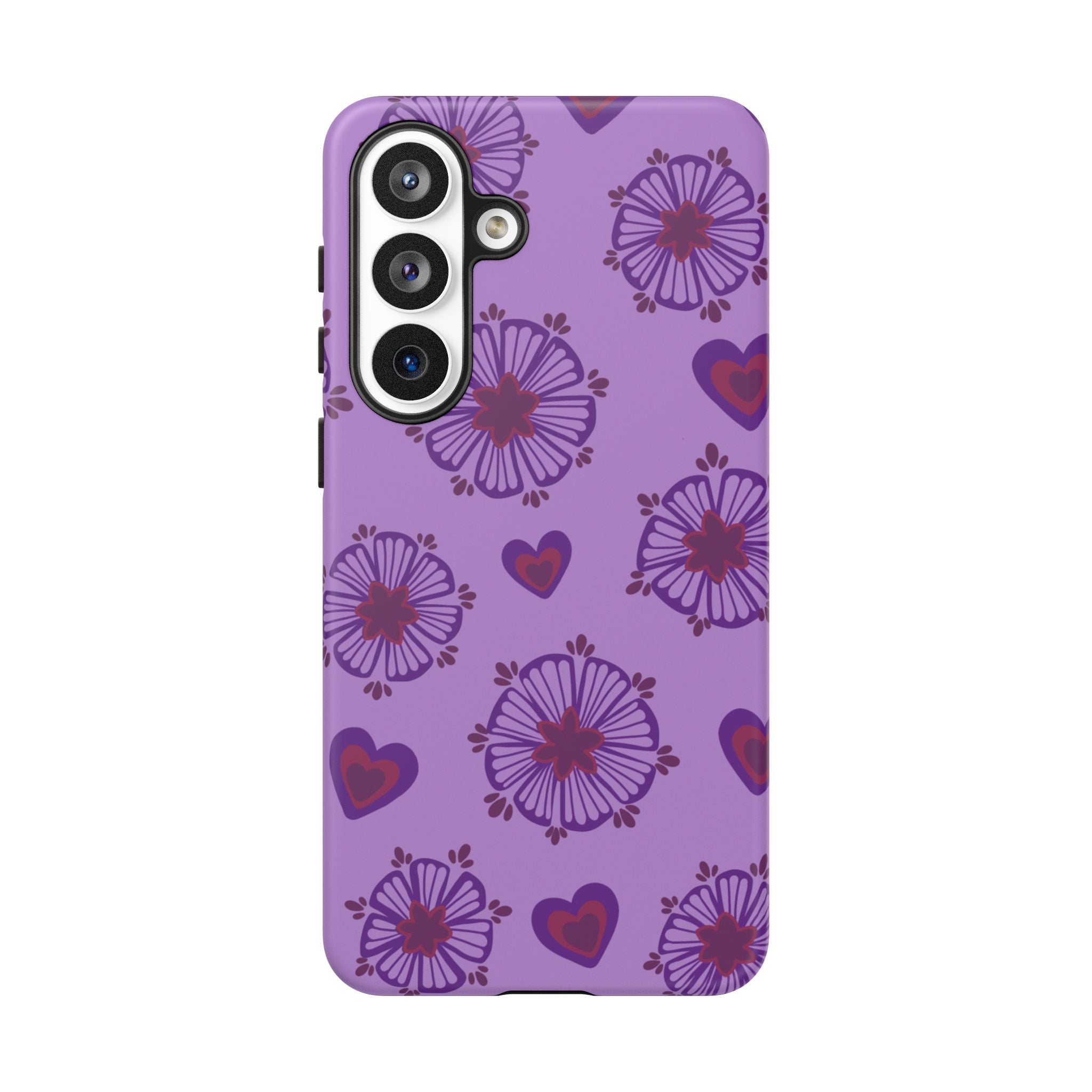 Phone Case - Purple Floral Hearts Protective Tough Case