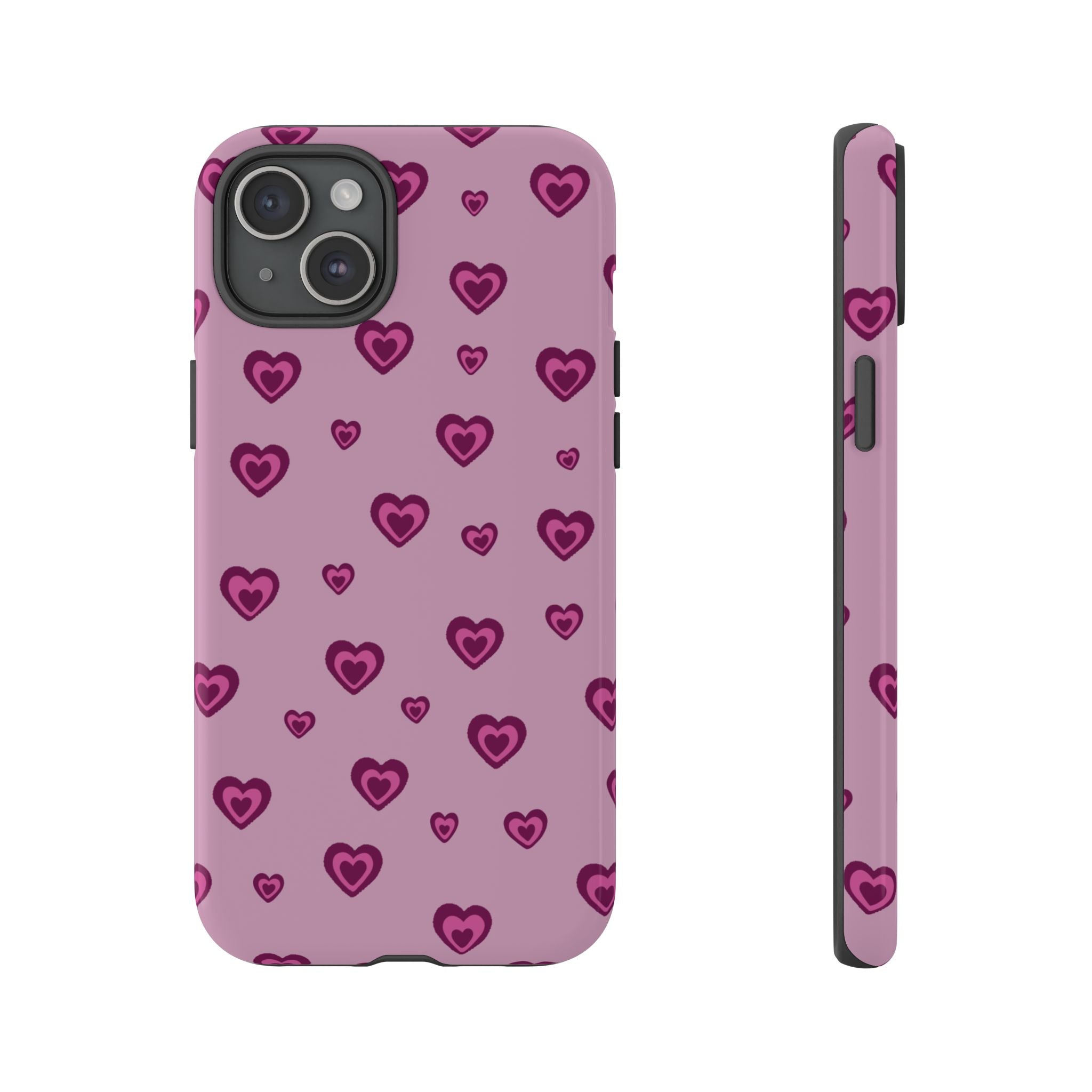 Pink Heart Pattern Tough Phone Case — Cute Protective iPhone Cover
