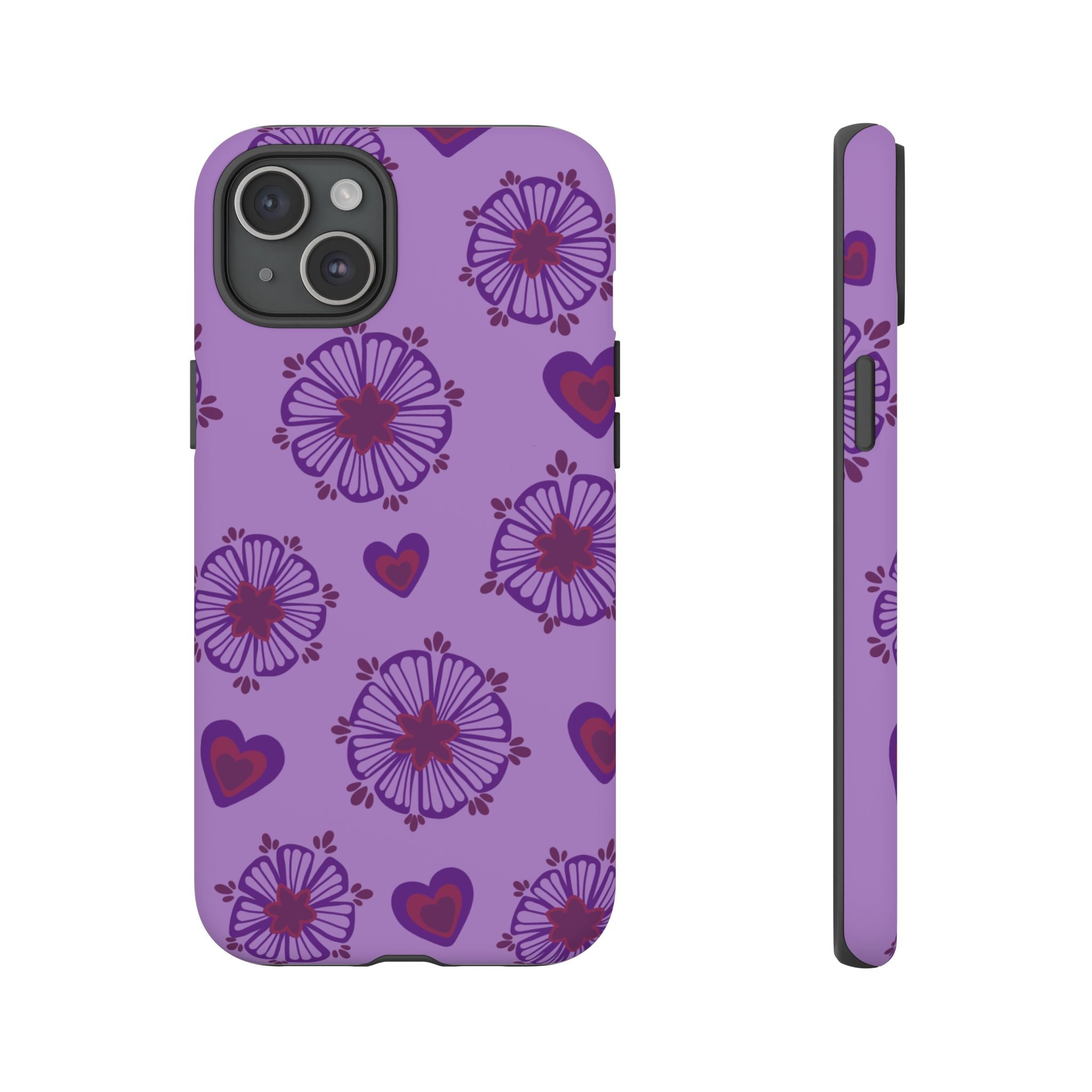 Phone Case - Purple Floral Hearts Protective Tough Case