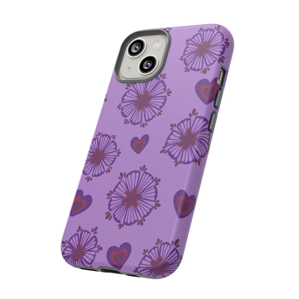Phone Case - Purple Floral Hearts Protective Tough Case