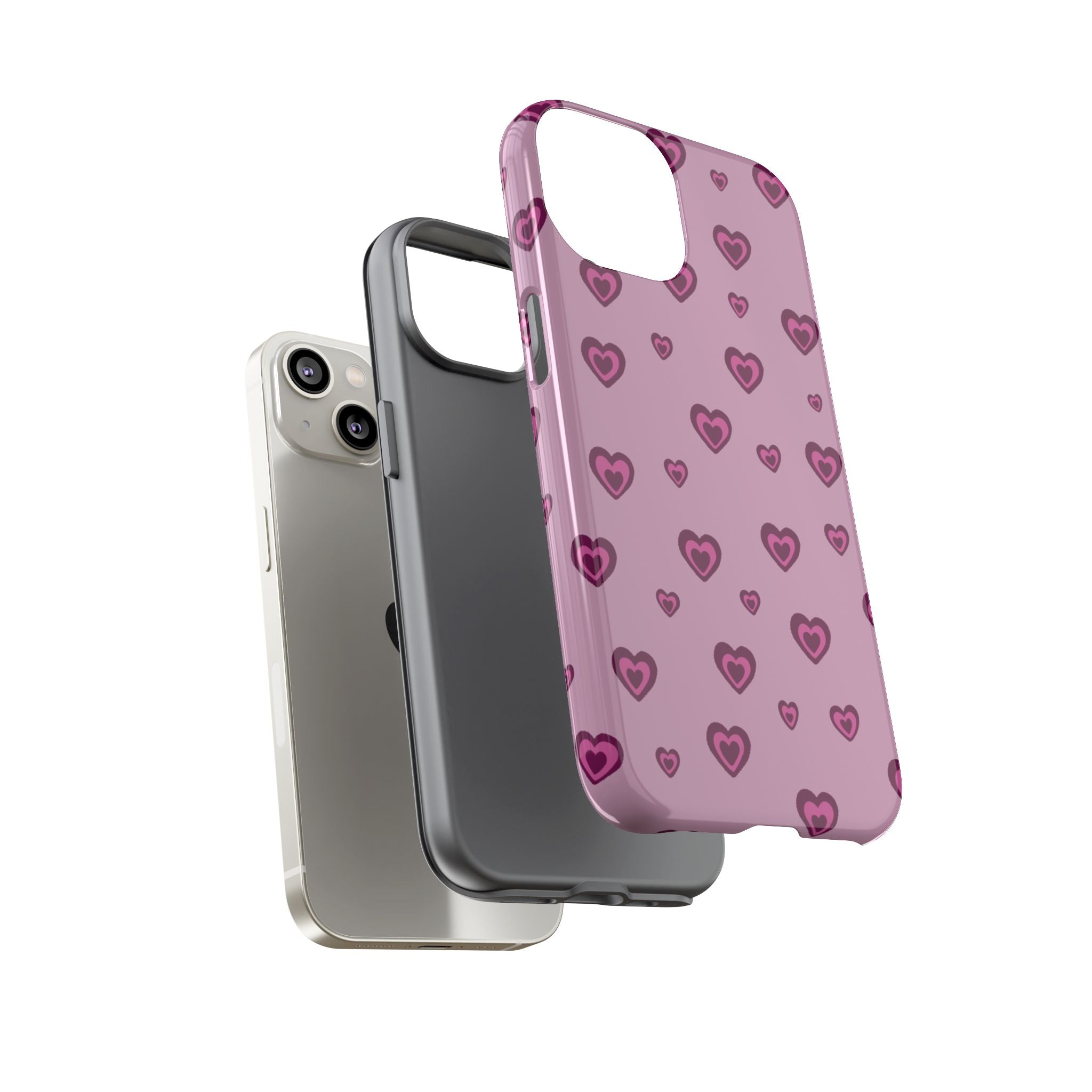 Pink Heart Pattern Tough Phone Case — Cute Protective iPhone Cover