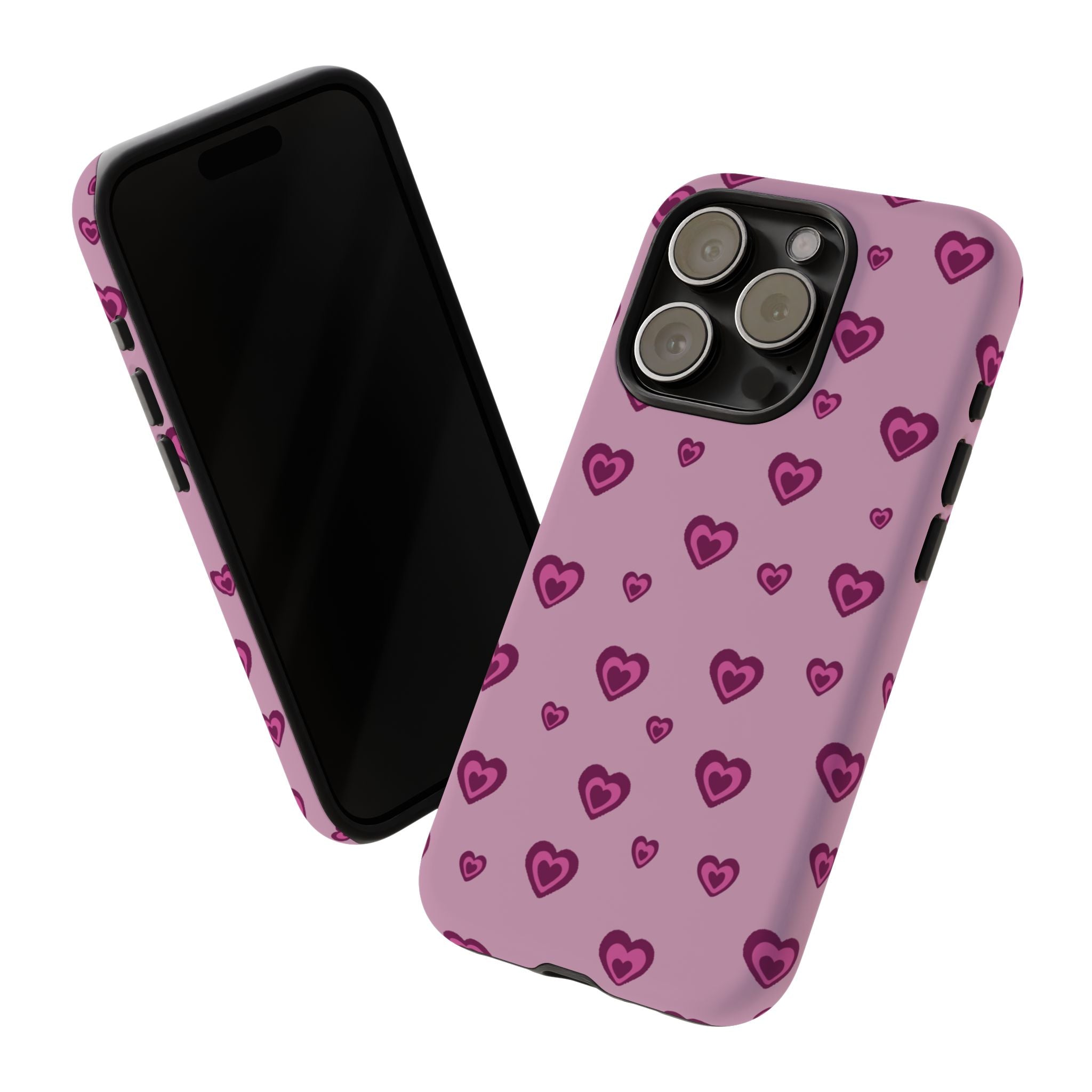 Pink Heart Pattern Tough Phone Case — Cute Protective iPhone Cover