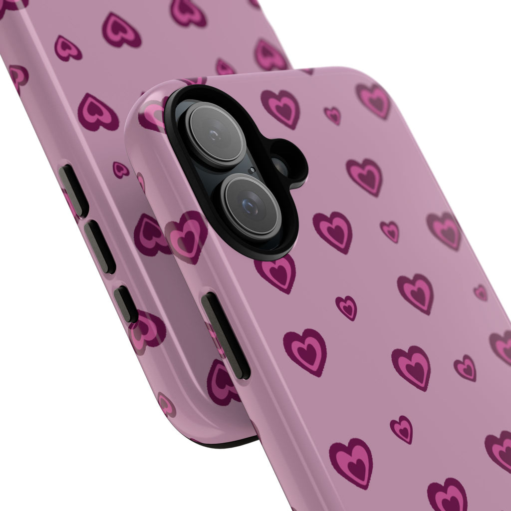 Pink Heart Pattern Tough Phone Case — Cute Protective iPhone Cover