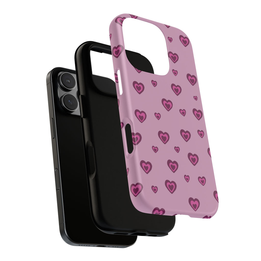 Pink Heart Pattern Tough Phone Case — Cute Protective iPhone Cover