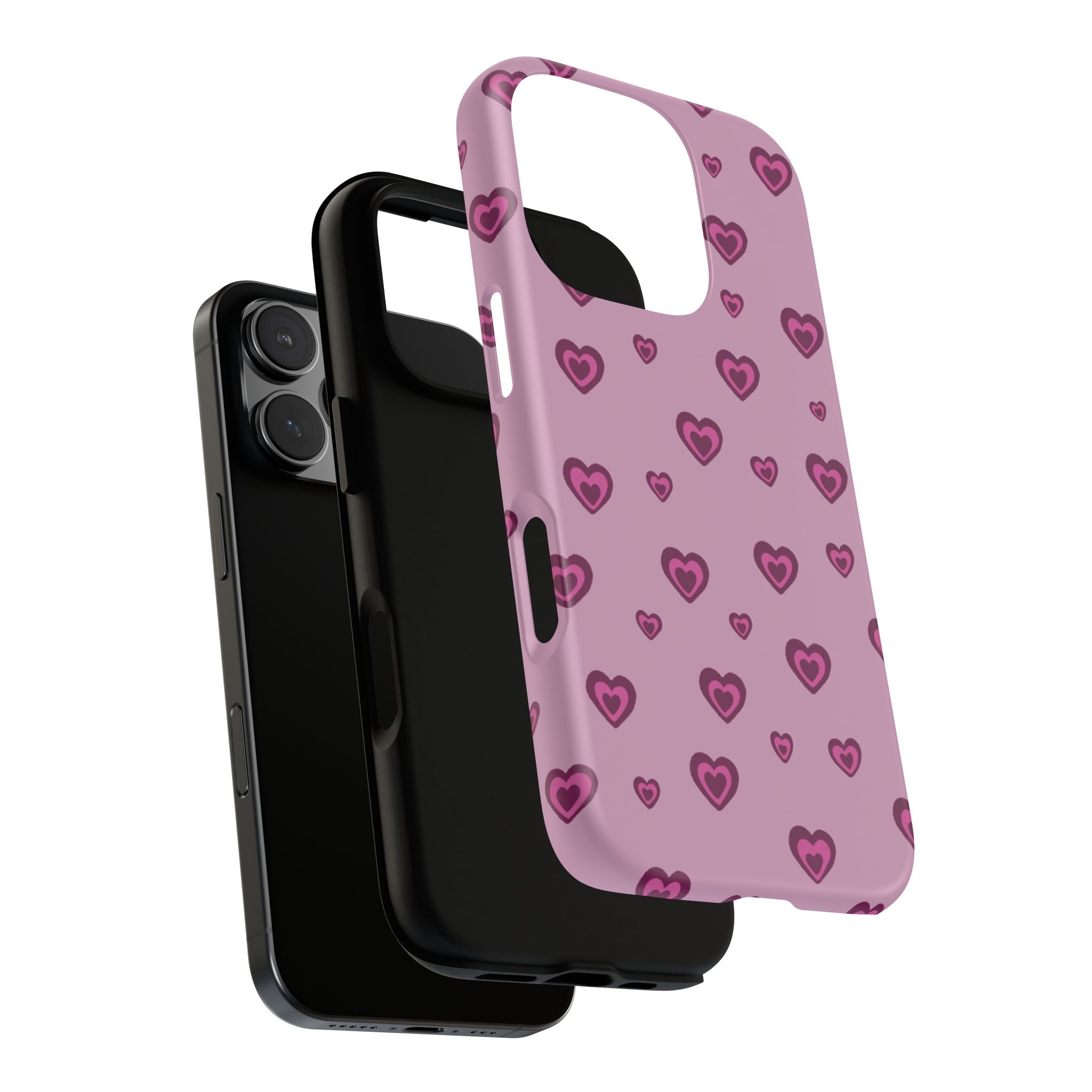 Pink Heart Pattern Tough Phone Case — Cute Protective iPhone Cover