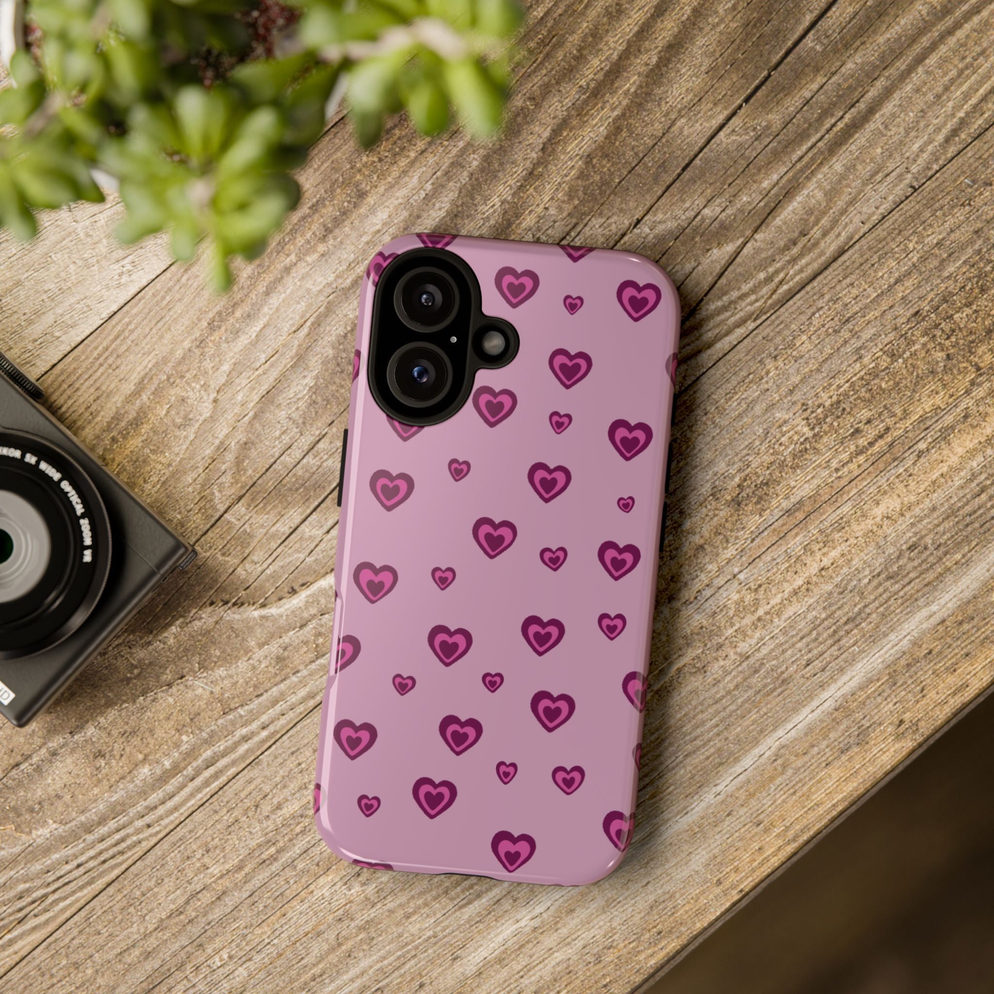 Pink Heart Pattern Tough Phone Case — Cute Protective iPhone Cover