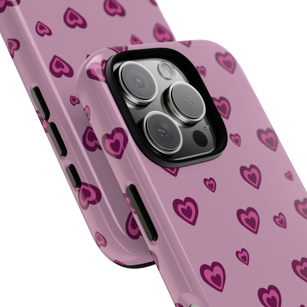 Pink Heart Pattern Tough Phone Case — Cute Protective iPhone Cover