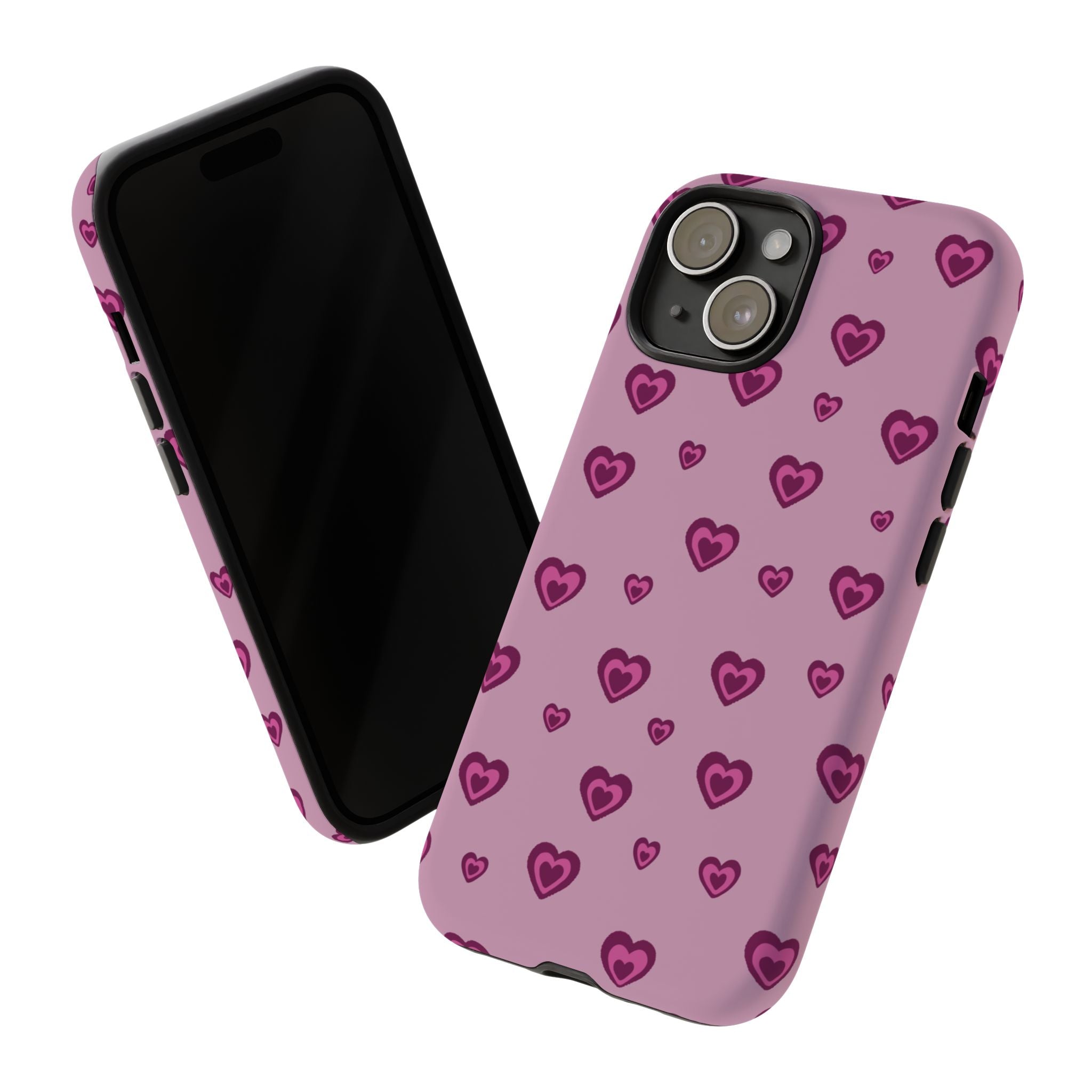 Pink Heart Pattern Tough Phone Case — Cute Protective iPhone Cover