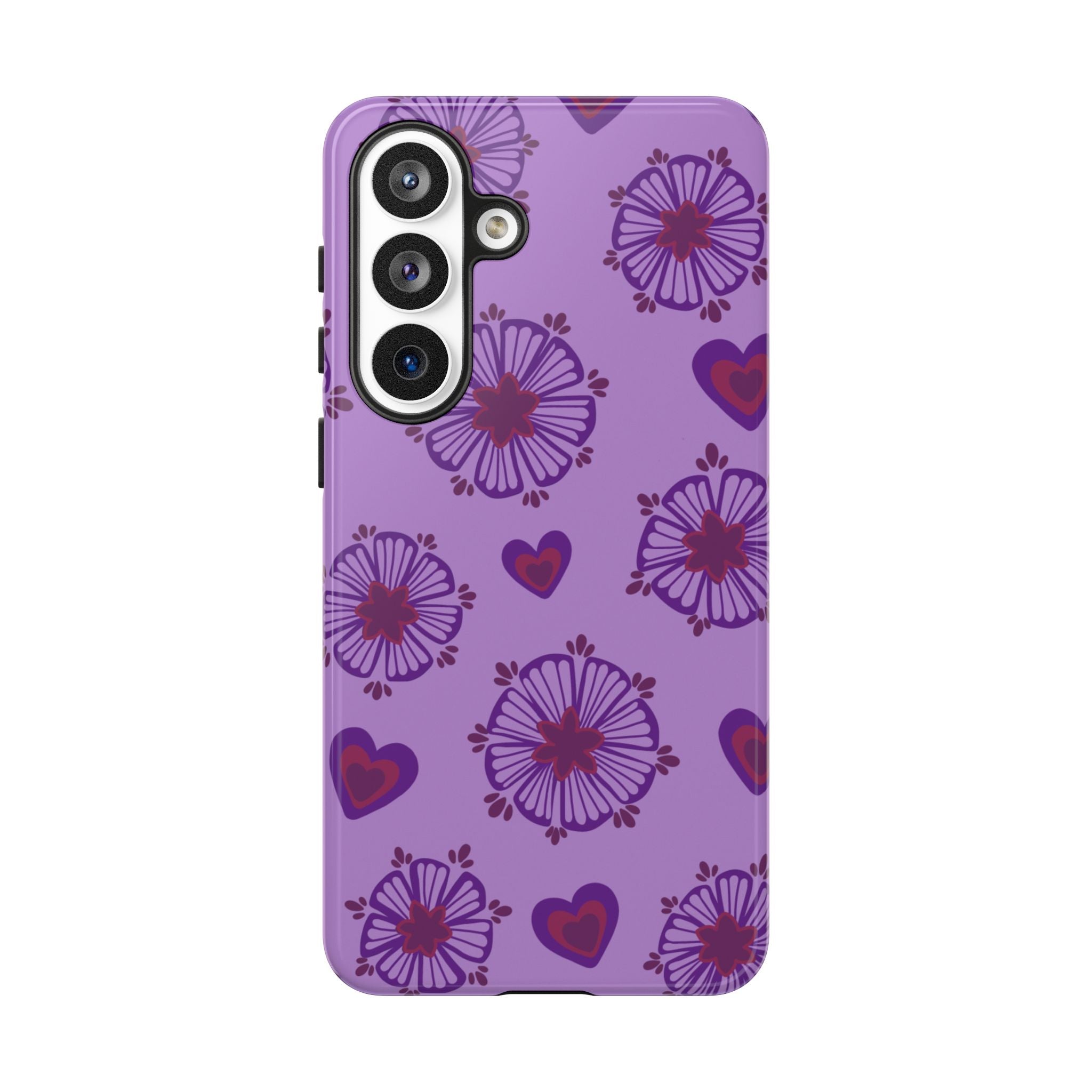 Phone Case - Purple Floral Hearts Protective Tough Case