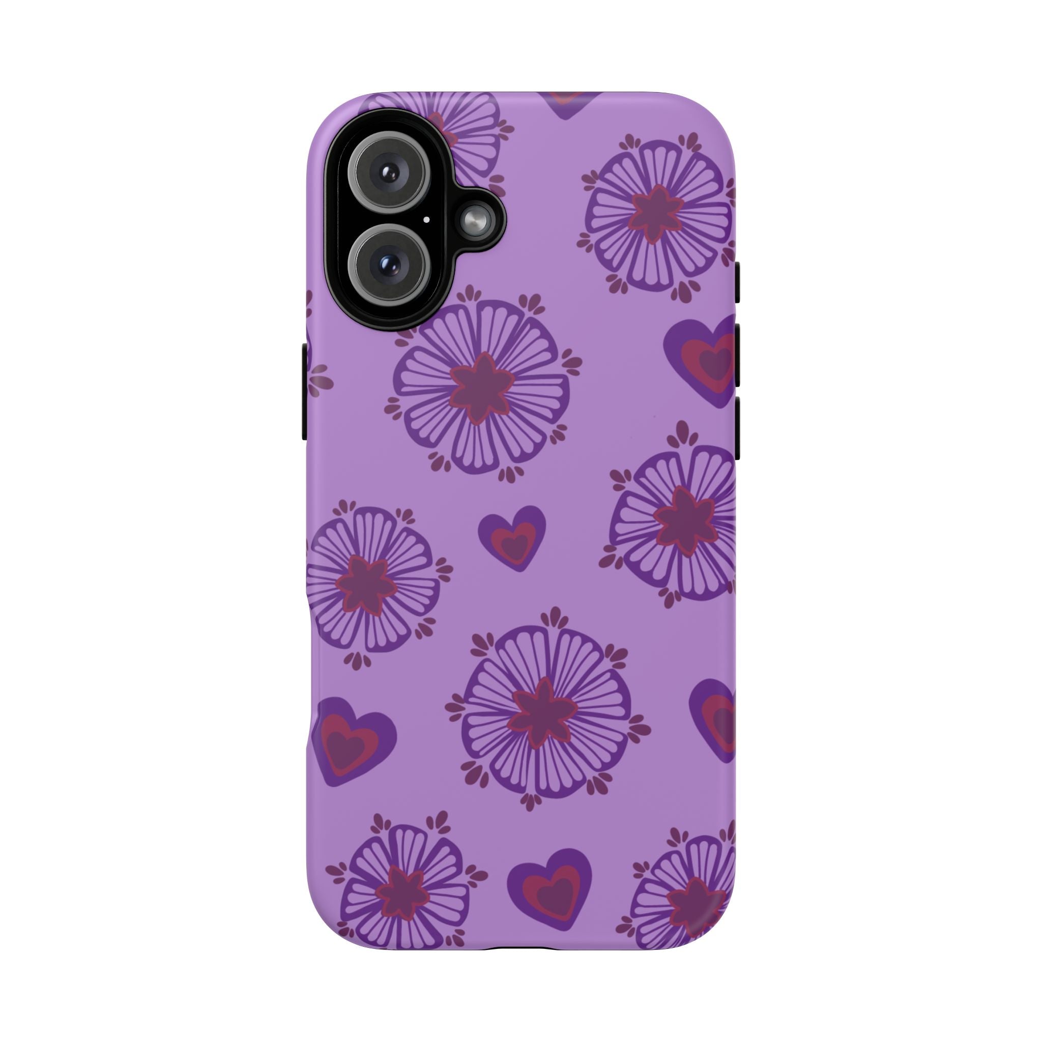 Phone Case - Purple Floral Hearts Protective Tough Case