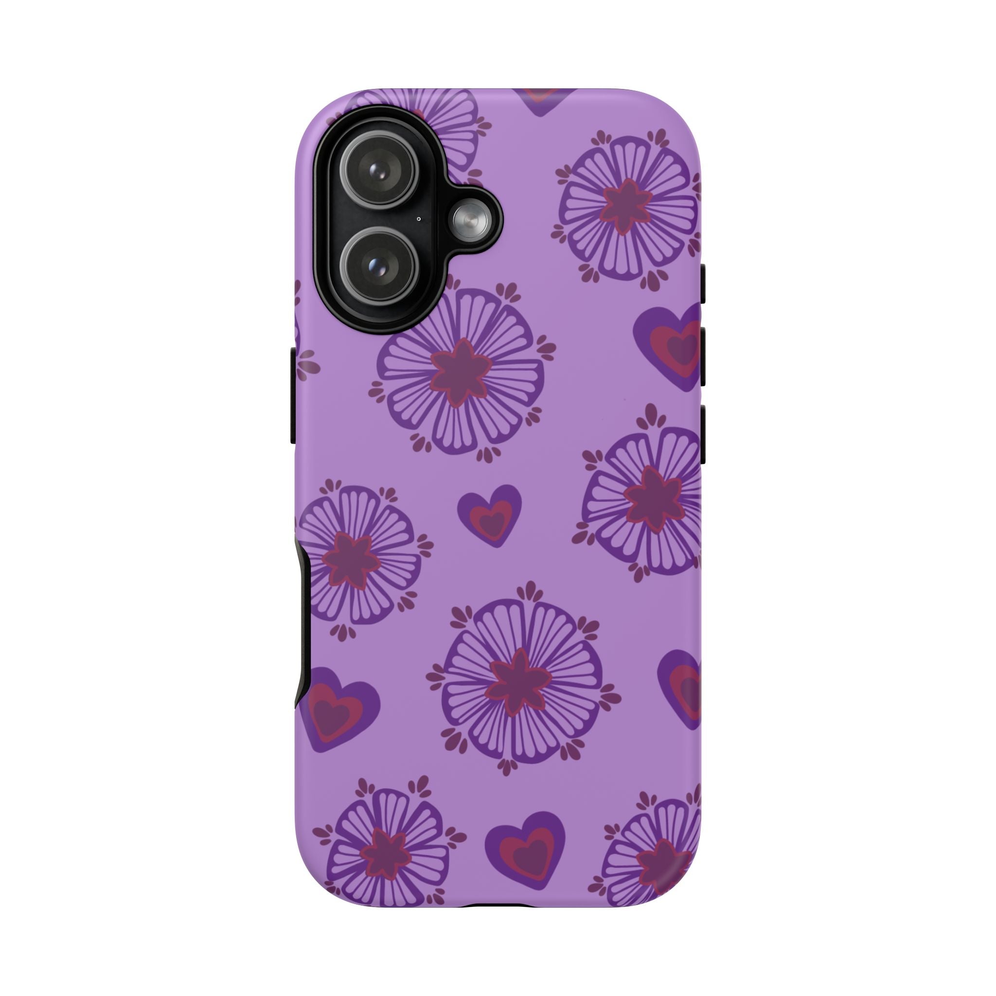 Phone Case - Purple Floral Hearts Protective Tough Case