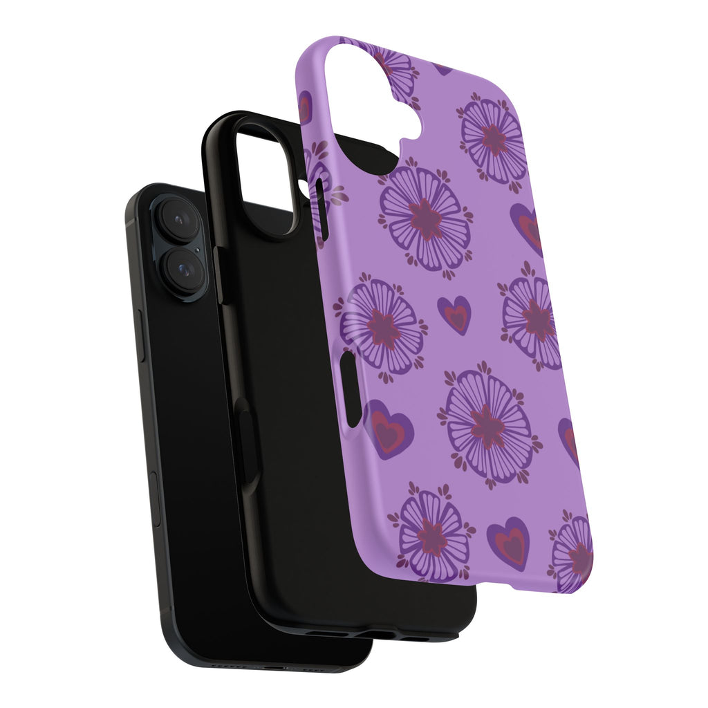 Phone Case - Purple Floral Hearts Protective Tough Case