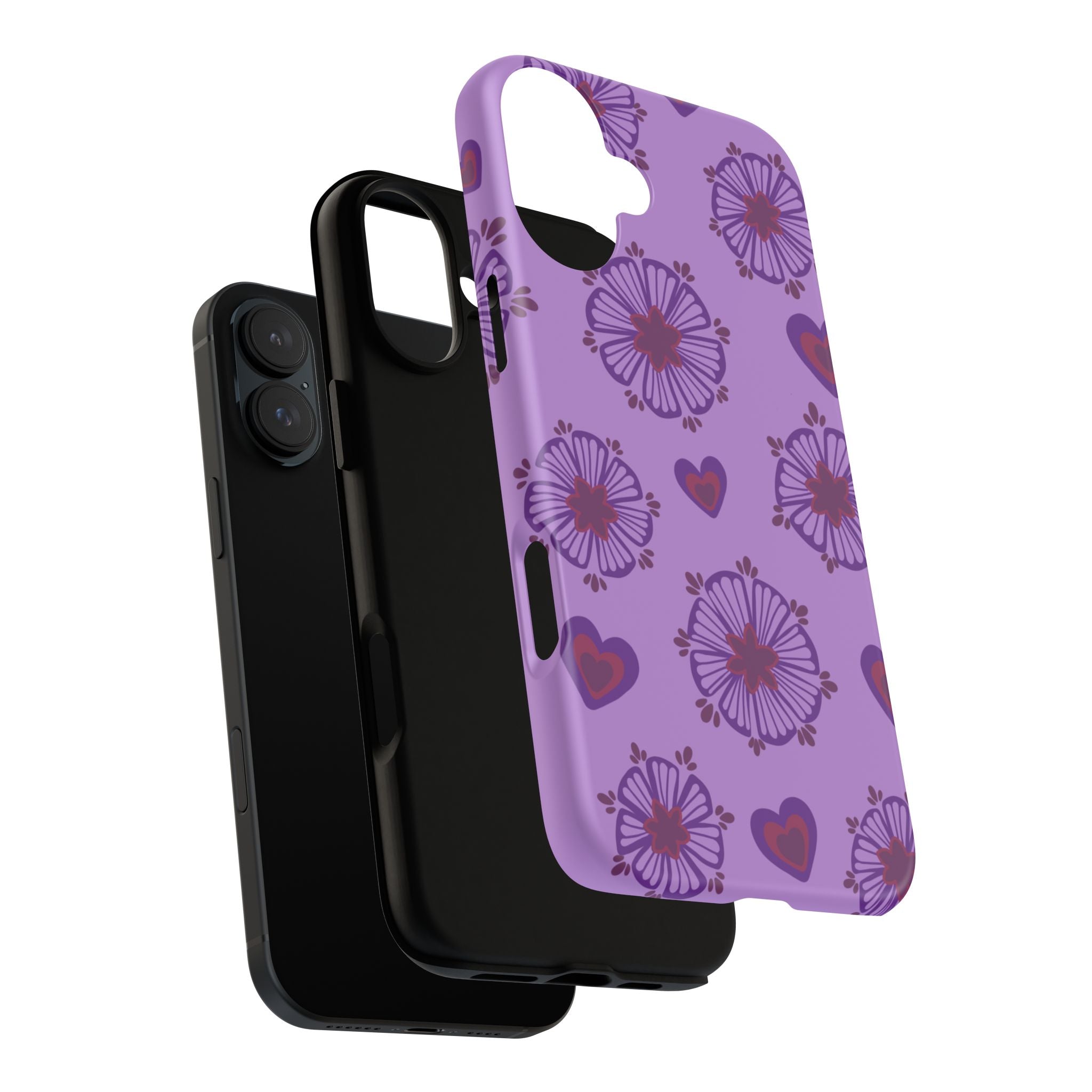 Phone Case - Purple Floral Hearts Protective Tough Case