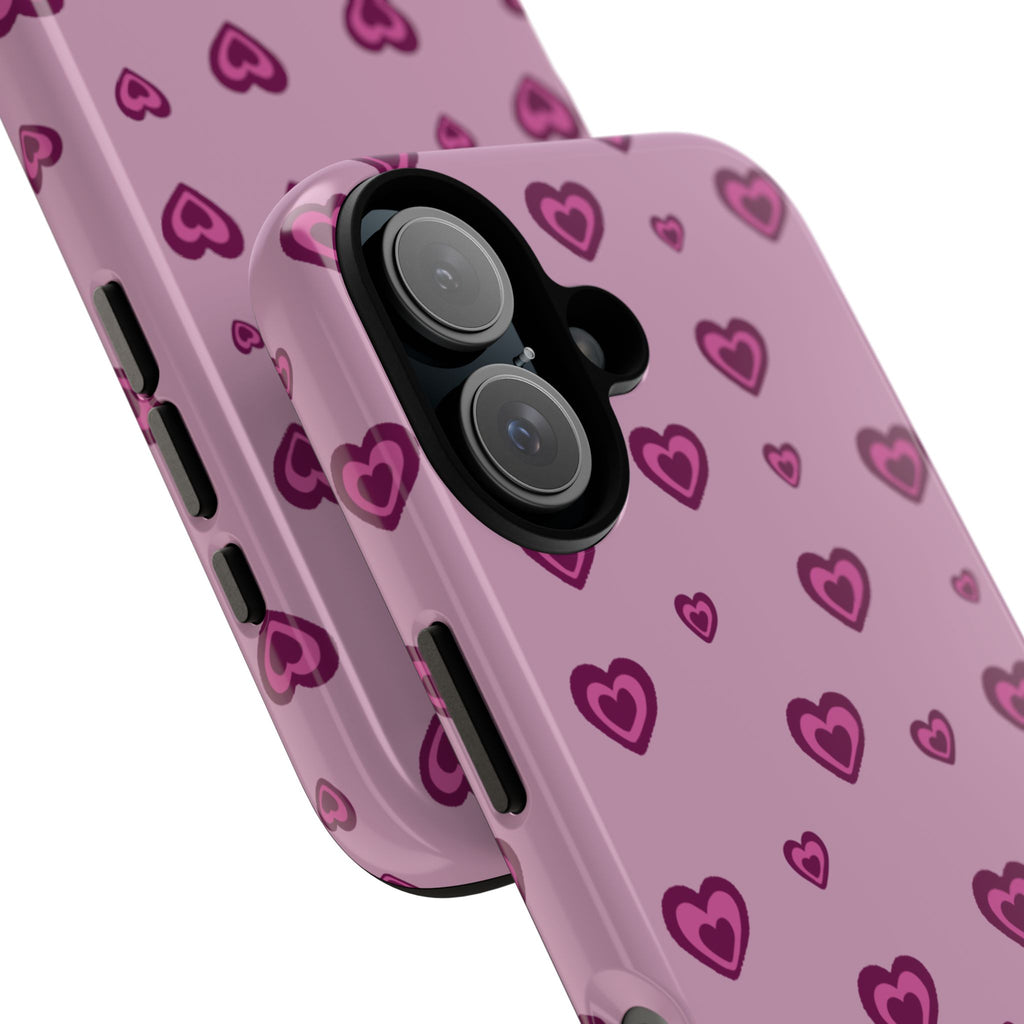 Pink Heart Pattern Tough Phone Case — Cute Protective iPhone Cover