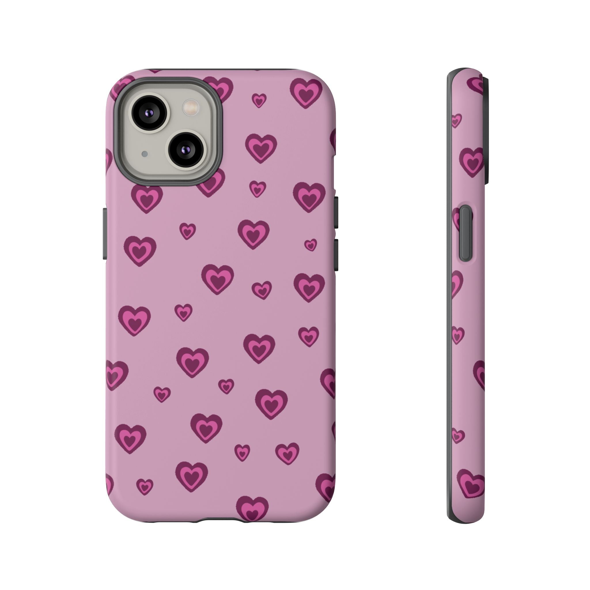 Pink Heart Pattern Tough Phone Case — Cute Protective iPhone Cover