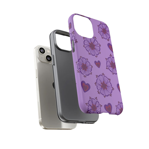 Phone Case - Purple Floral Hearts Protective Tough Case