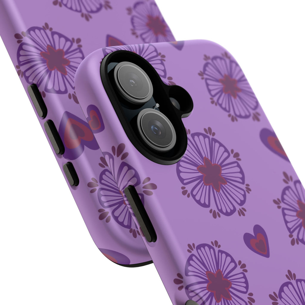 Phone Case - Purple Floral Hearts Protective Tough Case