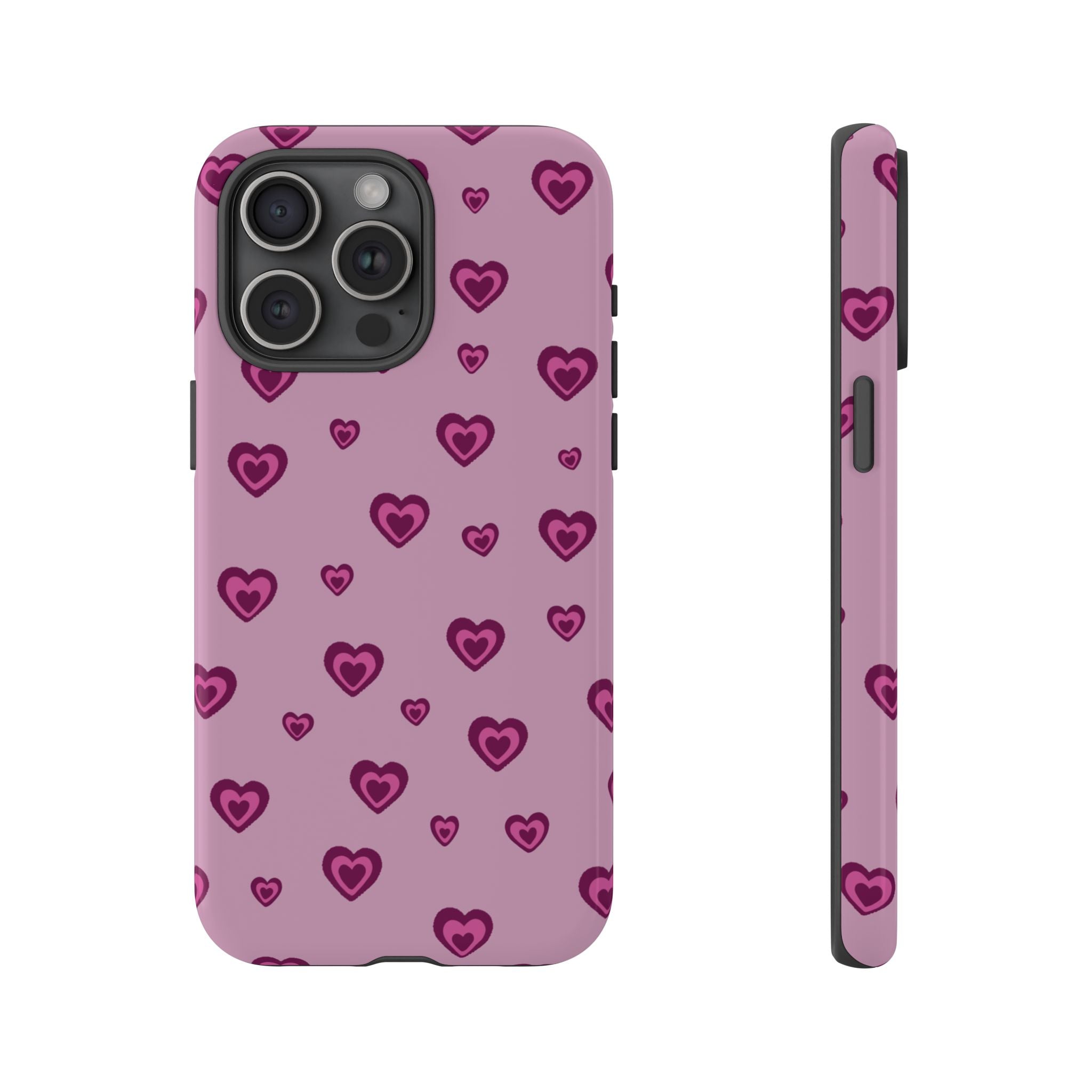 Pink Heart Pattern Tough Phone Case — Cute Protective iPhone Cover