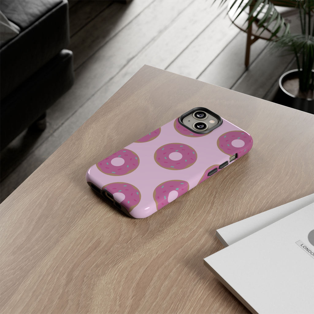 Pink Donut Pattern Tough Phone Case — Cute Sprinkles Protective Cover