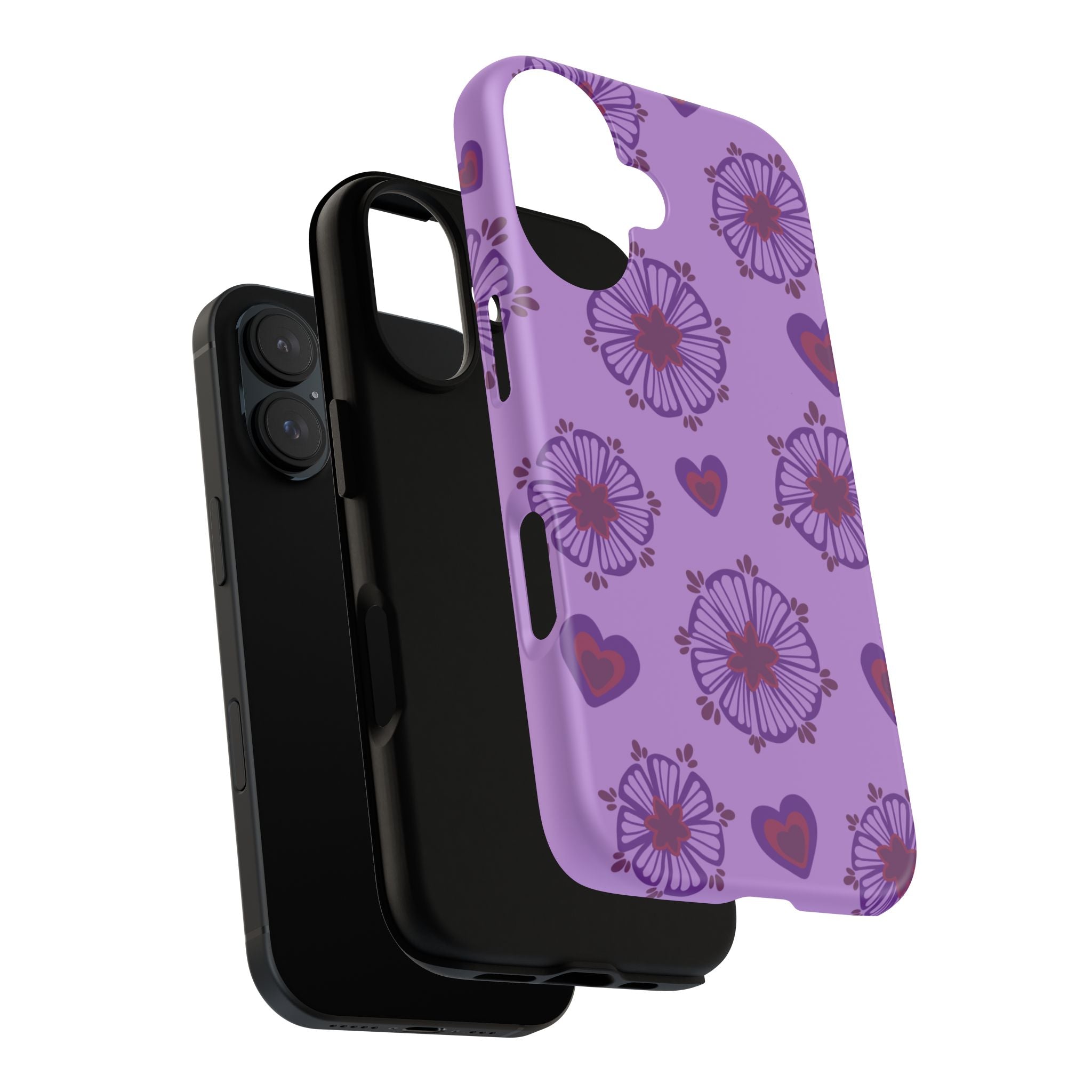Phone Case - Purple Floral Hearts Protective Tough Case