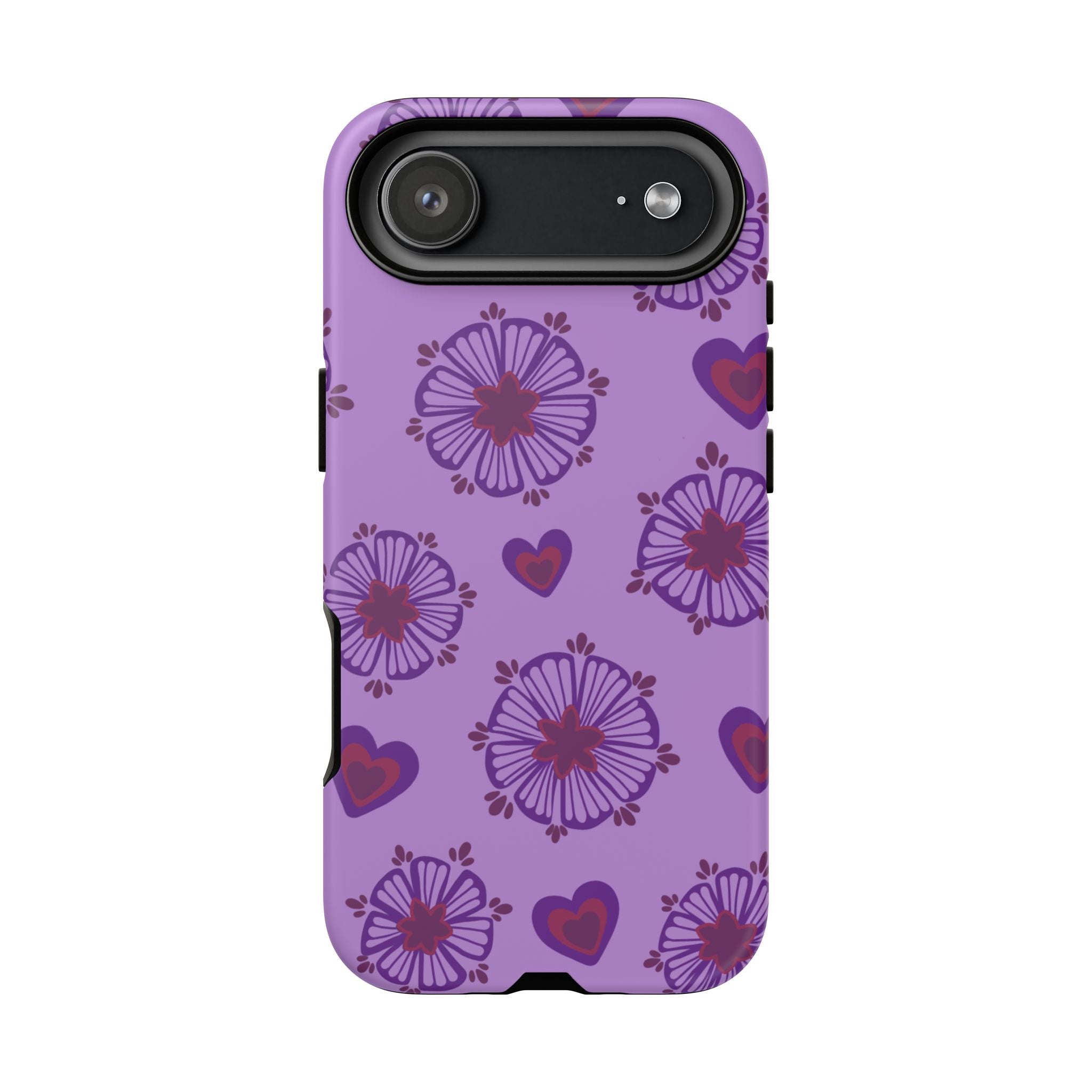 Phone Case - Purple Floral Hearts Protective Tough Case