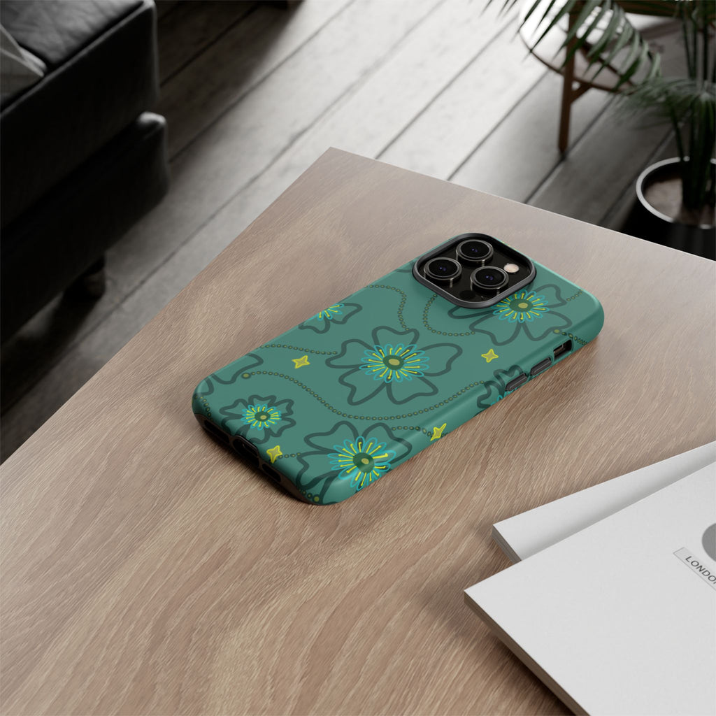 Tough Cases - Teal Floral Protective Phone Case