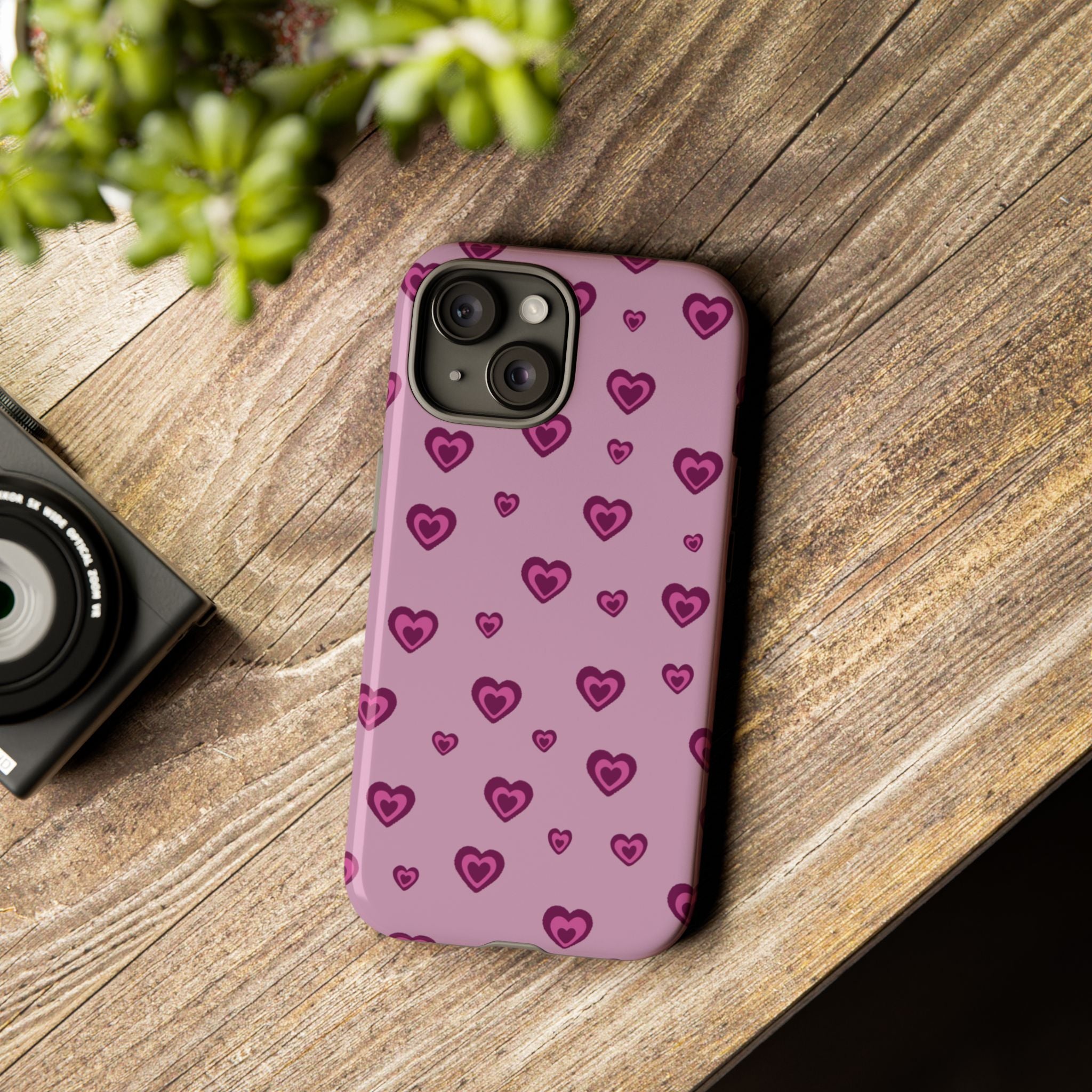 Pink Heart Pattern Tough Phone Case — Cute Protective iPhone Cover